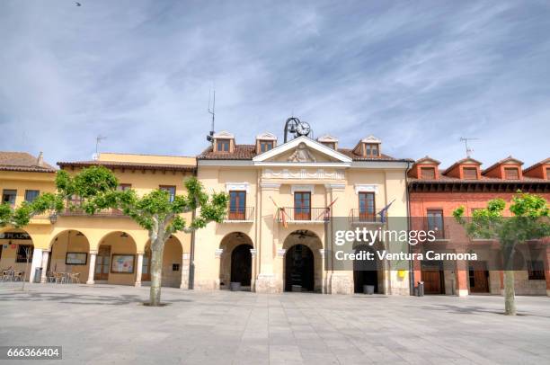 city hall of simancas, spain - poble espanyol stockfoto's en -beelden