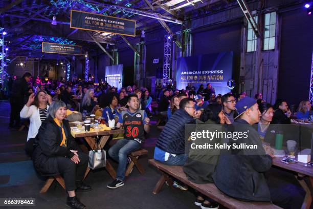 Hundreds of members of the Bay Area business community attend the final American Express "All for Dub Nation" Watch Party on April 8, 2017 in San...