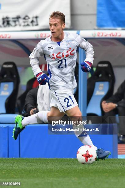 Oliver Bozanic of Ventforet Kofu in action during the J.League J1 match between Kawasaki Frontale and Ventforet Kofu at Todoroki Stadium on April 8,...