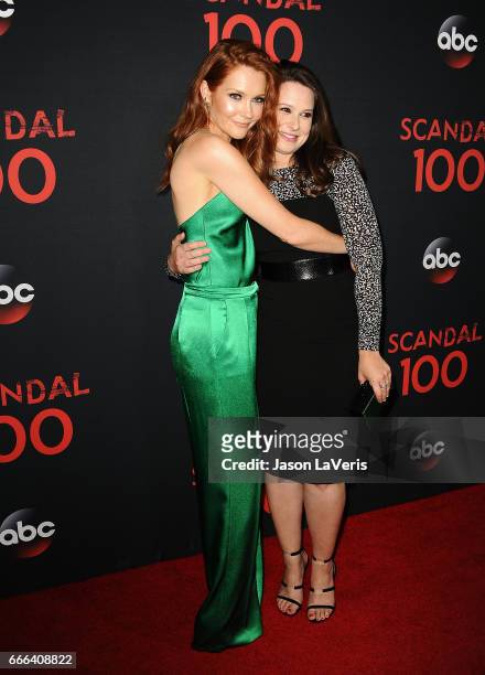 Actresses Darby Stanchfield and Katie Lowes attend ABC's "Scandal" 100th episode celebration at Fig & Olive on April 8, 2017 in West Hollywood,...