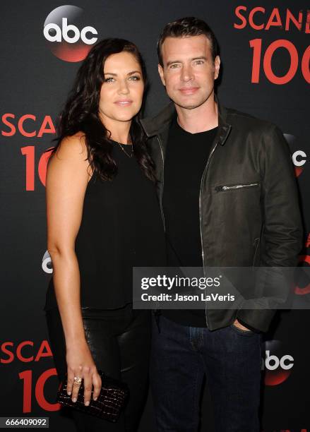 Actress Marika Dominczyk and actor Scott Foley attend ABC's "Scandal" 100th episode celebration at Fig & Olive on April 8, 2017 in West Hollywood,...