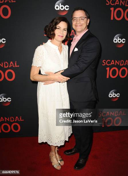 Actor Joshua Malina and wife Melissa Merwin attend ABC's "Scandal" 100th episode celebration at Fig & Olive on April 8, 2017 in West Hollywood,...