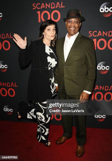 Actor Joe Morton and Christine Lietz attend ABC's "Scandal" 100th episode celebration at Fig & Olive on April 8, 2017 in West Hollywood, California.