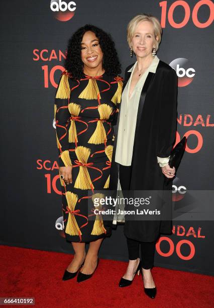 Producers Shonda Rhimes and Betsy Beers attend ABC's "Scandal" 100th episode celebration at Fig & Olive on April 8, 2017 in West Hollywood,...