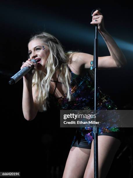 Singer/songwriter Kelsea Ballerini performs during the ACM Party For A Cause: The Joint at The Joint inside the Hard Rock Hotel & Casino on April 1,...