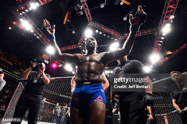 Anthony Johnson reacts in his final moments in the Octagon after announcing his retirement from MMA following his submission loss to Daniel Cormier...