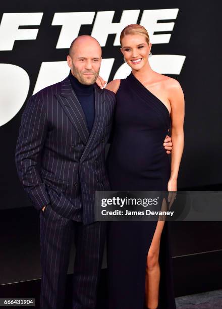 Jason Statham and Rosie Huntington-Whiteley attend 'The Fate Of The Furious' New York premiere at Radio City Music Hall on April 8, 2017 in New York...