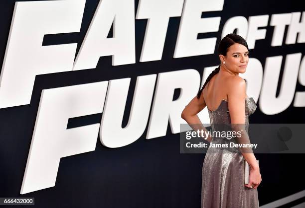 Michelle Rodriguez attends 'The Fate Of The Furious' New York premiere at Radio City Music Hall on April 8, 2017 in New York City.