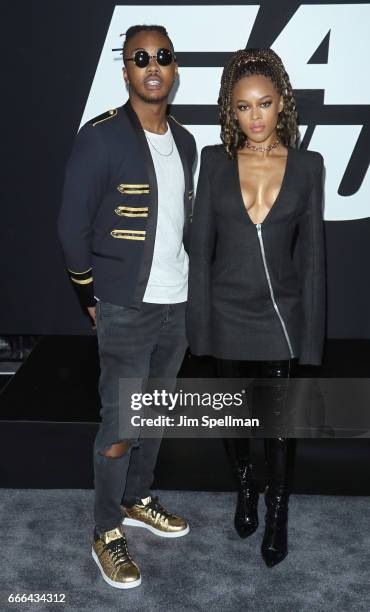 Musician Ohana Bam and actress Serayah McNeill attend "The Fate Of The Furious" New York premiere at Radio City Music Hall on April 8, 2017 in New...