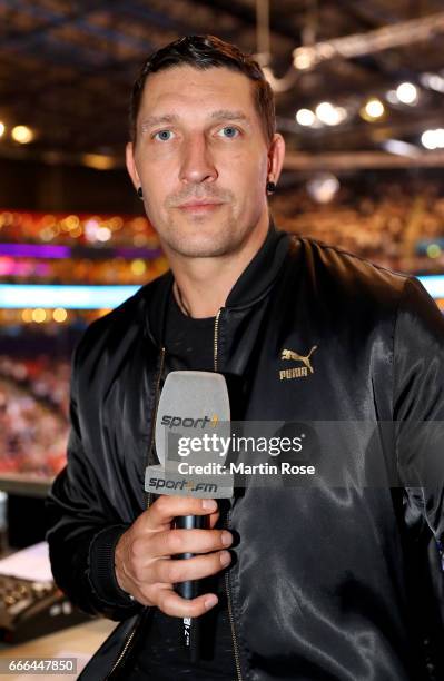 Sport1 handball expert Stefan Kretzschmar looks on before the Rewe Final Four final match between SG Flensburg-Handewitt and Thw Kiel at Barclaycard...