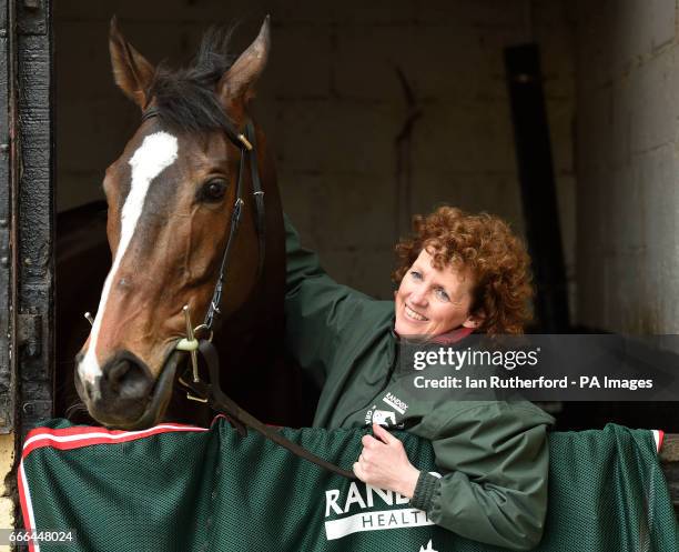 Grand National winner One For Arthur pictured with Lucinda Russell at her yard in Kinross, Scotland.
