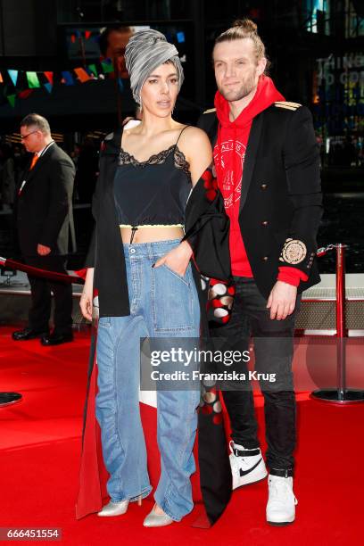 Alina Sueggeler and Andi Weizel of the German band Frida Gold attend the 'Conni & Co 2 - Das Geheimnis des T-Rex' premiere on April 9, 2017 in...