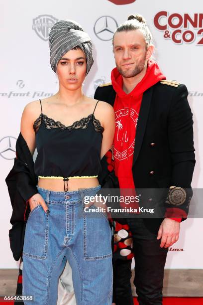 Alina Sueggeler and Andi Weizel of the German band Frida Gold attend the 'Conni & Co 2 - Das Geheimnis des T-Rex' premiere on April 9, 2017 in...