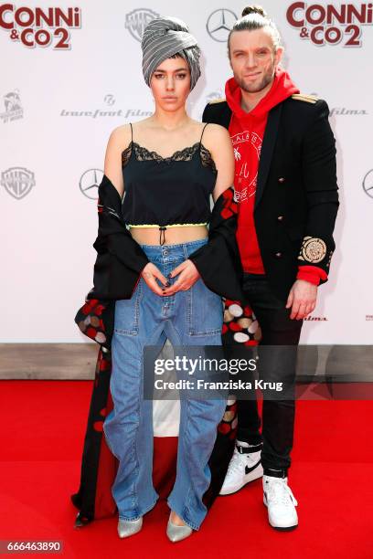 Alina Sueggeler and Andi Weizel of the German band Frida Gold attend the 'Conni & Co 2 - Das Geheimnis des T-Rex' premiere on April 9, 2017 in...