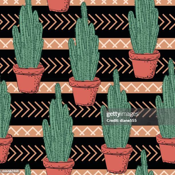 cute hand drawn cactus background - cactus pattern stock illustrations