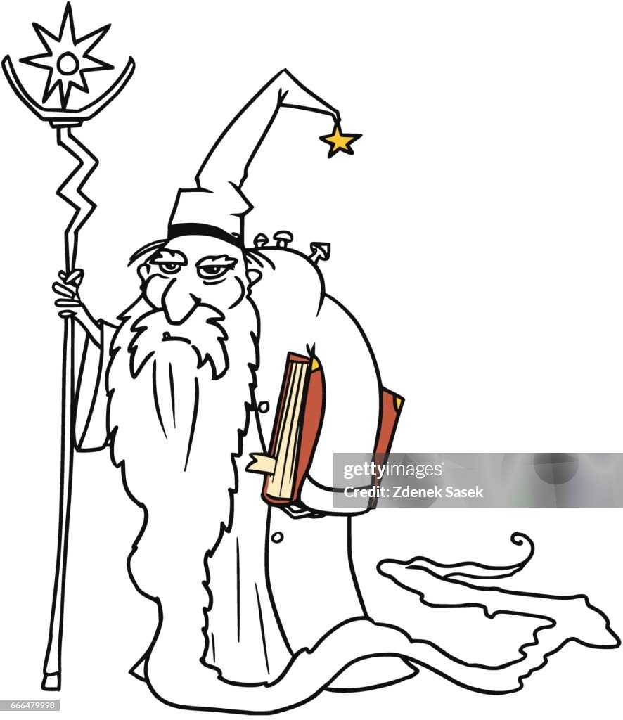 Dibujos Animados Vector Medieval Fantástico Mago Brujo O Consejero Real  Ilustración de stock - Getty Images