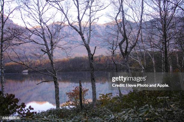 kamikochi autumn scenery - 長野県 fotografías e imágenes de stock