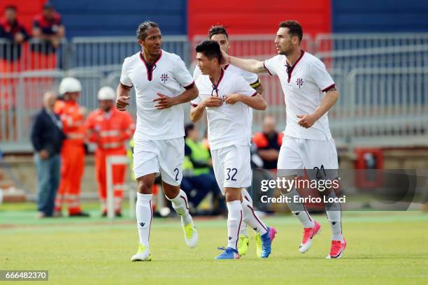 Kwang Song Han of Cagliari celebrates his goal 2-3 during the Serie A match between Cagliari Calcio and FC Torino at Stadio Sant'Elia on April 9,...