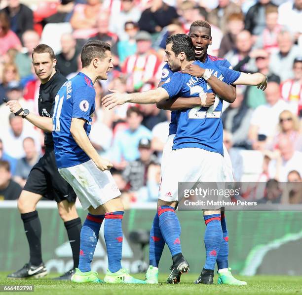 Henrikh Mkhitaryan of Manchester United celebrates scoring their second goal during the Premier League match between Sunderland and Manchester United...