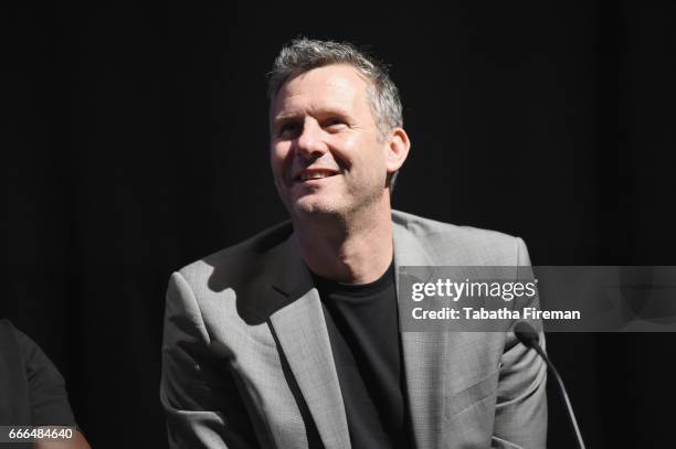 Comedian Adam Hills speaks on stage during the panel discussion about 'How TV Turned Paralympians Into Heroes' at the BFI & Radio Times TV Festival...