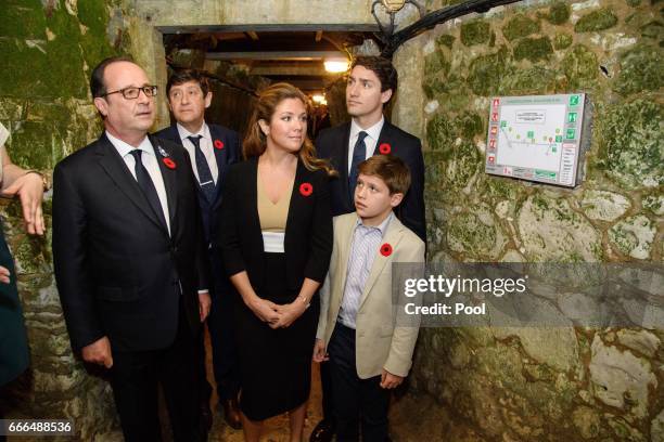 French President Francois Hollande joins Canadian Prime Minister Justin Trudeau and his wife Sophie Gregoire Trudeau and son Xavier as they visit the...