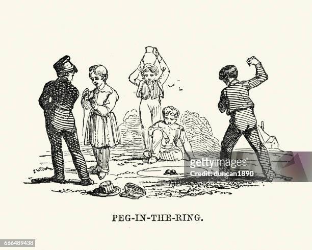 viktorianische jungs spielen eine spiel von peg in den ring - kreisel stock-grafiken, -clipart, -cartoons und -symbole