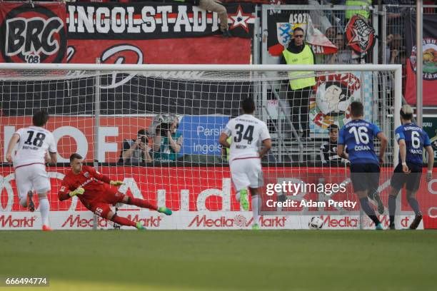 Mario Vrancic of Darmstadt scores his team's second goal from the penalty spot during the Bundesliga match between FC Ingolstadt 04 and SV Darmstadt...