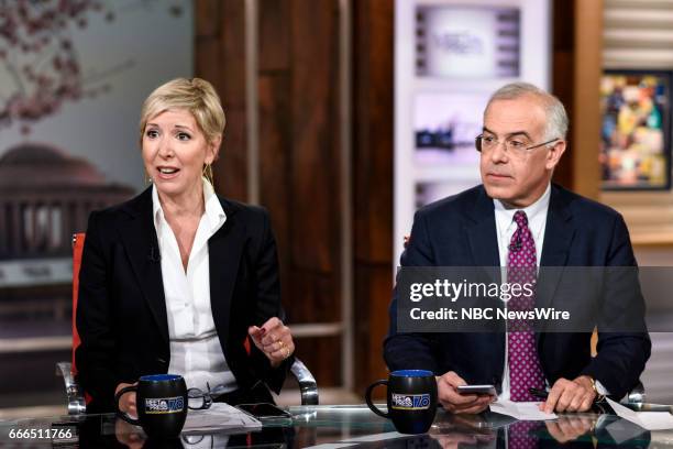 Pictured: Danielle Pletka, SVP, Foreign and Defense Policy Studies at the American Enterprise Institute and David Brooks, Columnist, The New York...