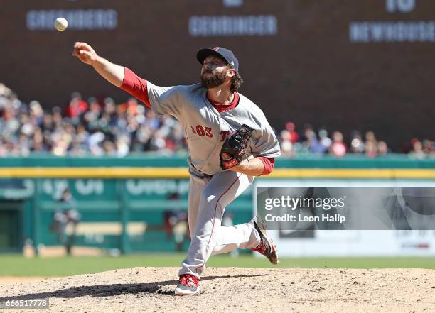 Ben Taylor of the Boston Red Sox pitches during the sixth inning of the game against the Detroit Tigers on April 8, 2017 at Comerica Park in Detroit,...