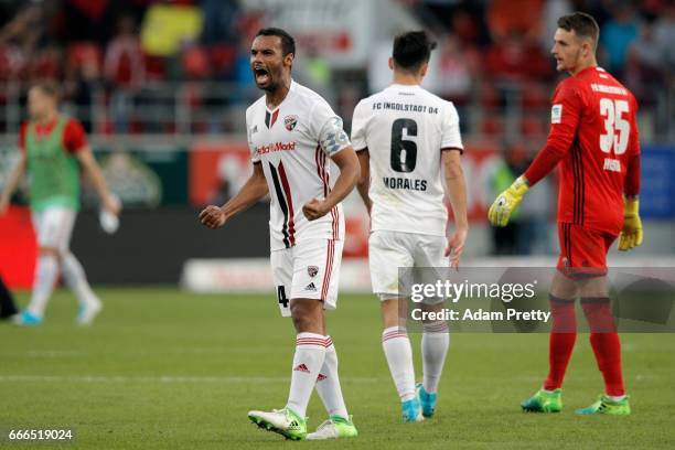 Marvin Matip of Ingolstadt celebrates after the final whistle of the Bundesliga match between FC Ingolstadt 04 and SV Darmstadt 98 at Audi Sportpark...