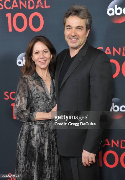 Actor Jon Tenney and wife Leslie Urdang arrive at ABC's "Scandal" 100th Episode Celebration at Fig & Olive on April 8, 2017 in West Hollywood,...