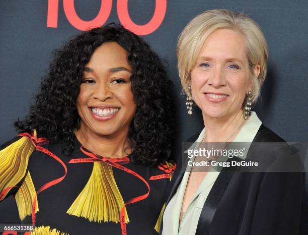 Creator/executive producer Shonda Rhimes and executive producer Betsy Beers arrive at ABC's "Scandal" 100th Episode Celebration at Fig & Olive on...