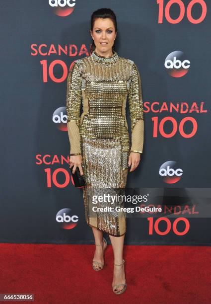 Actress Bellamy Young arrives at ABC's "Scandal" 100th Episode Celebration at Fig & Olive on April 8, 2017 in West Hollywood, California.