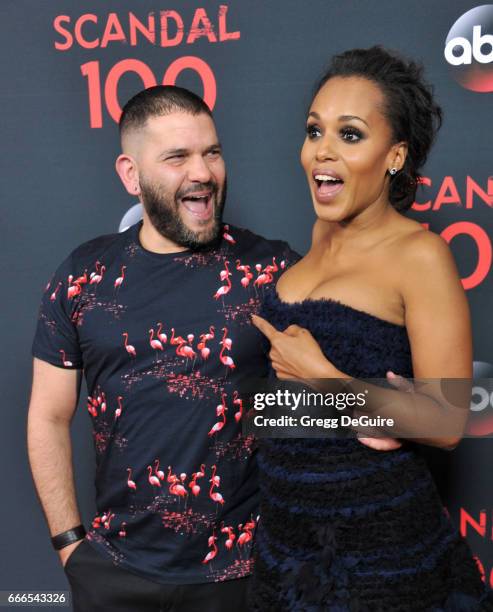 Actors Guillermo Diaz and Kerry Washington arrive at ABC's "Scandal" 100th Episode Celebration at Fig & Olive on April 8, 2017 in West Hollywood,...