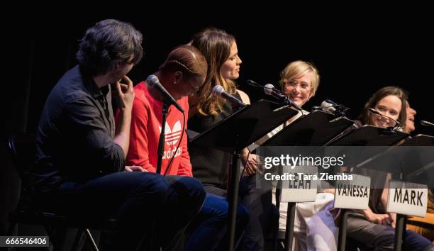 Director Jason Reitman, actresses Issa Rae, Jennifer Garner, Kristen Wiig and Ellen Page speak during a live read of 'Juno' benefiting Planned...