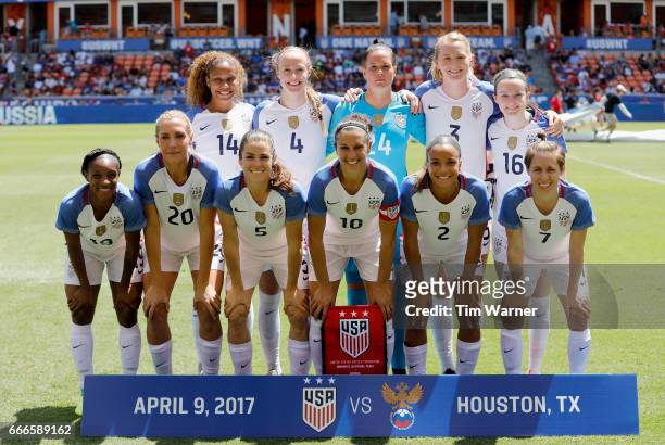 The U.S. Team poses for a photo before the International Friendly soccer match against the Russia at BBVA Compass Stadium on April 9, 2017 in...