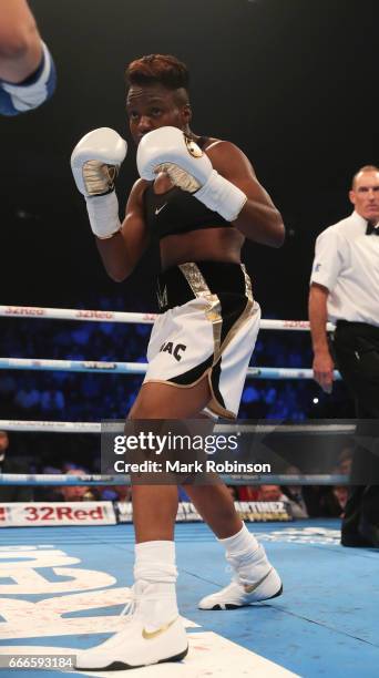 NNicola Adams and Virginia Noemi Carcamo during their Flyweight bout at Manchester Arena on April 8, 2017 in Manchester, England.