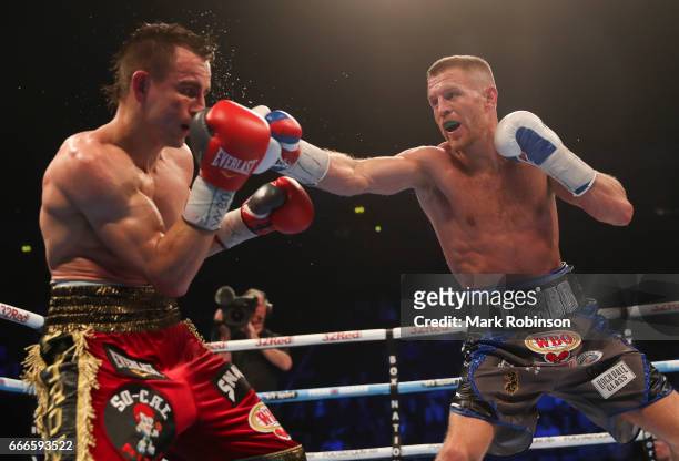 NTerry Flanagan and Petr Petrov during their WBO World Lightweight Championship bout at Manchester Arena on April 8, 2017 in Manchester, England.