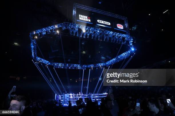 Ring Set Up for the Terry Flanagan and Petr Petrov bout at Manchester Arena on April 8, 2017 in Manchester, England.