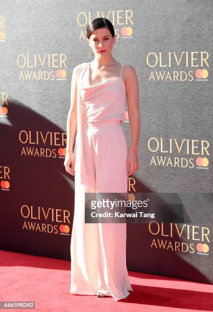 Phoebe Fox arrives for The Olivier Awards 2017 at the Royal Albert Hall on April 9, 2017 in London, England.