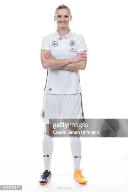 April 03: Alexandra Popp poses during the DFB Ladies Marketing Day on April 3, 2017 in Frankfurt am Main, Germany.