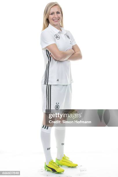 April 04: Pauline Bremer poses during the DFB Ladies Marketing Day on April 4, 2017 in Frankfurt am Main, Germany.