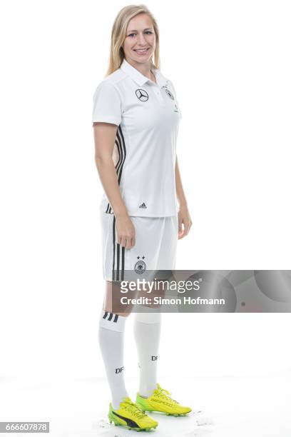 April 04: Pauline Bremer poses during the DFB Ladies Marketing Day on April 4, 2017 in Frankfurt am Main, Germany.