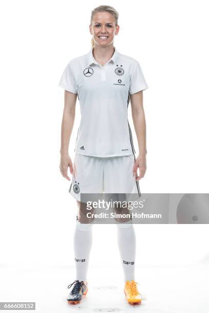 April 04: Lena Petermann poses during the DFB Ladies Marketing Day on April 4, 2017 in Frankfurt am Main, Germany.