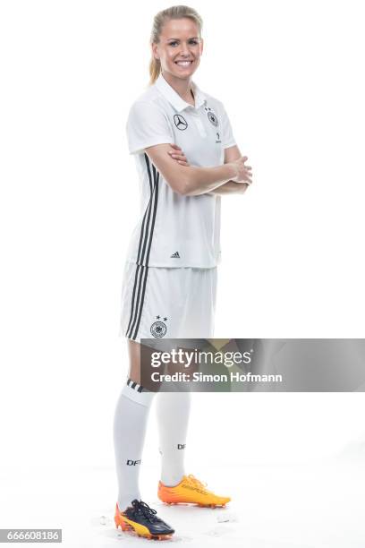 April 04: Lena Petermann poses during the DFB Ladies Marketing Day on April 4, 2017 in Frankfurt am Main, Germany.
