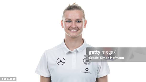 April 03: Alexandra Popp poses during the DFB Ladies Marketing Day on April 3, 2017 in Frankfurt am Main, Germany.