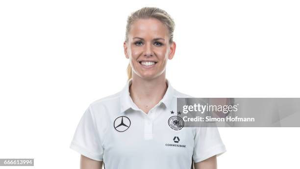 April 04: Lena Petermann poses during the DFB Ladies Marketing Day on April 4, 2017 in Frankfurt am Main, Germany.