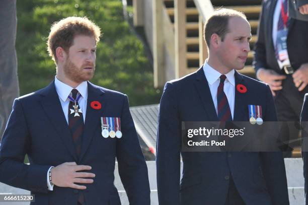 Prince William, Duke of Cambridge and Prince Harry attend the commemorations for the 100th anniversary of the battle of Vimy Ridge on April 9, 2017...