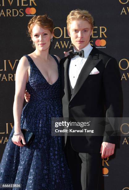 Clare Foster and Freddie Fox arrive for The Olivier Awards 2017 at the Royal Albert Hall on April 9, 2017 in London, England.