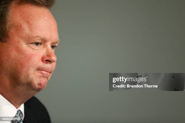 Bill Pulver, CEO of Australian Rugby Union, speaks to the media during an ARU press conference at ARU HQ on April 10, 2017 in Sydney, Australia.